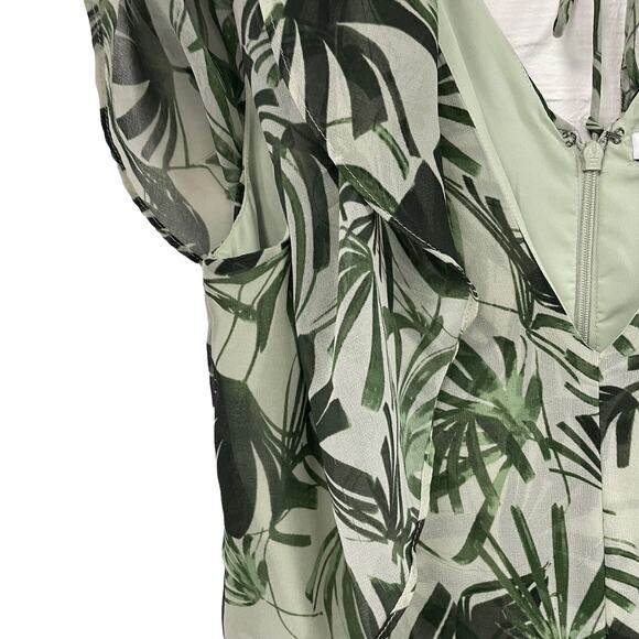H by Halston Green Palm Tree Print Batwing Sleeve V Neck Shift Dress Womens 4 - Picture 4 of 7